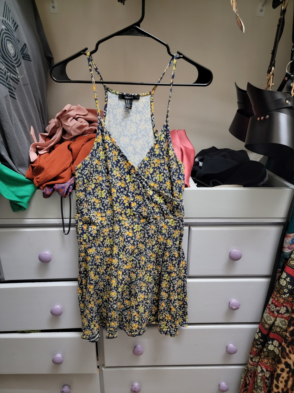 Forever 21 Black and Yellow Floral Spaghetti Strap Camisole